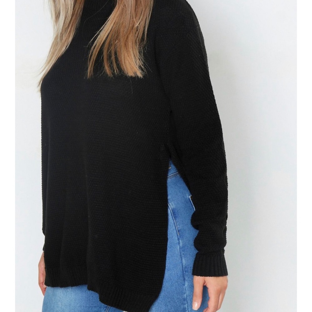 Pink Side Split Moss Knit Tunic Sweater
